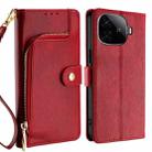 For vivo iQOO Z9 Turbo Zipper Bag Leather Phone Case(Red) - 1