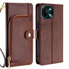 For vivo Y28 4G Zipper Bag Leather Phone Case(Brown) - 1