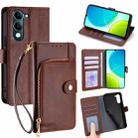 For vivo Y29s 5G / Y04 4G Zipper Bag Leather Phone Case(Brown) - 1