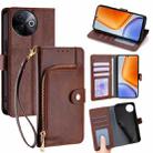 For vivo Y39 5G Global Zipper Bag Leather Phone Case(Brown) - 1
