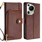 For Huawei Pura 70 Ultra 5G Zipper Bag Leather Phone Case(Brown) - 1