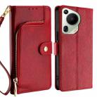 For Huawei Pura 70 Ultra 5G Zipper Bag Leather Phone Case(Red) - 1