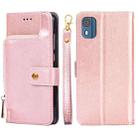 For Nokia C02 TA-1522 Zipper Bag Leather Phone Case(Rose Gold) - 1