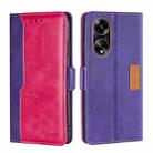 For OPPO A1 5G Contrast Color Side Buckle Leather Phone Case(Purple + Rose Red) - 1