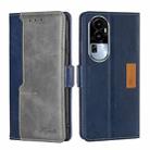 For OPPO Reno10 5G Contrast Color Side Buckle Leather Phone Case(Blue + Grey) - 1