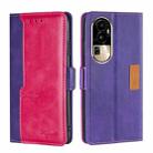 For OPPO Reno10 Pro 5G Contrast Color Side Buckle Leather Phone Case(Purple + Rose Red) - 1