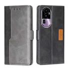 For OPPO Reno10 Pro+ 5G Contrast Color Side Buckle Leather Phone Case(Black + Grey) - 1