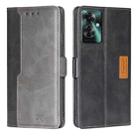 For OPPO Reno11 F 5G Contrast Color Side Buckle Leather Phone Case(Black + Grey) - 1