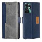 For OPPO Reno11 F 5G Contrast Color Side Buckle Leather Phone Case(Blue + Grey) - 1