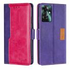 For OPPO Reno11 F 5G Contrast Color Side Buckle Leather Phone Case(Purple + Rose Red) - 1