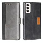 For OPPO Reno12 5G Global Contrast Color Side Buckle Leather Phone Case(Black + Grey) - 1