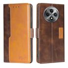 For OPPO Reno12 F 5G Contrast Color Side Buckle Leather Phone Case(Dark Brown + Gold) - 1