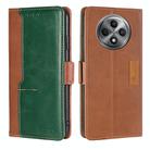 For OPPO Reno12 F 5G Contrast Color Side Buckle Leather Phone Case(Light Brown + Green) - 1