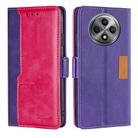 For OPPO Reno12 F 5G Contrast Color Side Buckle Leather Phone Case(Purple + Rose Red) - 1