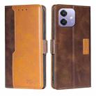 For OPPO A3 5G India Contrast Color Side Buckle Leather Phone Case(Dark Brown + Gold) - 1