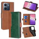 For OPPO A5x 5G Global Contrast Color Side Buckle Leather Phone Case(Light Brown + Green) - 1