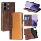For OPPO Reno14 Pro 5G Contrast Color Side Buckle Leather Phone Case(Dark Brown + Gold) - 1
