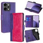 For OPPO Reno14 Pro 5G Contrast Color Side Buckle Leather Phone Case(Purple + Rose Red) - 1