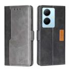 For vivo Y78 Plus 5G Contrast Color Side Buckle Leather Phone Case(Black + Grey) - 1