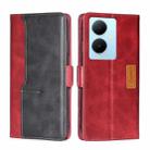 For vivo Y78 Plus 5G Contrast Color Side Buckle Leather Phone Case(Red + Black) - 1