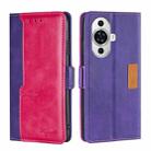 For Huawei nova 11 4G Contrast Color Side Buckle Leather Phone Case(Purple + Rose Red) - 1