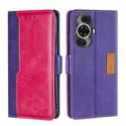 For Huawei nova 11 Pro 4G / 11 Ultra 4G Contrast Color Side Buckle Leather Phone Case(Purple + Rose Red) - 1