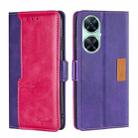 For Huawei Enjoy 60 Pro / nova 11i Contrast Color Side Buckle Leather Phone Case(Purple + Rose Red) - 1