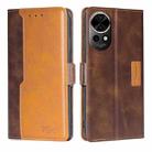 For Huawei nova 12 5G Contrast Color Side Buckle Leather Phone Case(Dark Brown + Gold) - 1