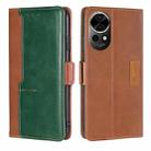 For Huawei nova 12 5G Contrast Color Side Buckle Leather Phone Case(Light Brown + Green) - 1