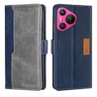 For Huawei Pura 70 5G Contrast Color Side Buckle Leather Phone Case(Blue + Grey) - 1