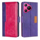 For Huawei Pura 70 5G Contrast Color Side Buckle Leather Phone Case(Purple + Rose Red) - 1