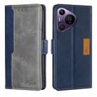 For Huawei Pura 70 Pro / 70 Pro+ 5G Contrast Color Side Buckle Leather Phone Case(Blue + Grey) - 1
