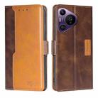 For Huawei Pura 70 Pro / 70 Pro+ 5G Contrast Color Side Buckle Leather Phone Case(Dark Brown + Gold) - 1