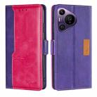 For Huawei Pura 70 Pro / 70 Pro+ 5G Contrast Color Side Buckle Leather Phone Case(Purple + Rose Red) - 1