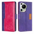 For Huawei Pura 70 Ultra 5G Contrast Color Side Buckle Leather Phone Case(Purple + Rose Red) - 1