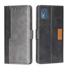 For Nokia C02 TA-1522 Contrast Color Side Buckle Leather Phone Case(Black + Grey) - 1