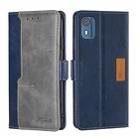 For Nokia C02 TA-1522 Contrast Color Side Buckle Leather Phone Case(Blue + Grey) - 1