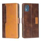 For Nokia C02 TA-1522 Contrast Color Side Buckle Leather Phone Case(Dark Brown + Gold) - 1