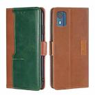 For Nokia C02 TA-1522 Contrast Color Side Buckle Leather Phone Case(Light Brown + Green) - 1