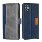 For Samsung Galaxy F14 5G Contrast Color Side Buckle Leather Phone Case(Blue + Grey) - 1