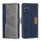 For Samsung Galaxy M54 5G Contrast Color Side Buckle Leather Phone Case(Blue + Grey) - 1