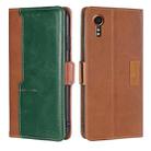 For Samsung Galaxy Xcover 7 5G Contrast Color Side Buckle Leather Phone Case(Light Brown + Green) - 1