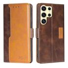 For Samsung Galaxy S24 Ultra 5G Contrast Color Side Buckle Leather Phone Case(Dark Brown + Gold) - 1