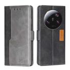 For Xiaomi 13 Ultra 5G Contrast Color Side Buckle Leather Phone Case(Black + Grey) - 1