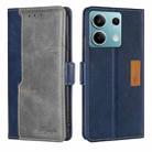 For Xiaomi Redmi Note 13 4G Contrast Color Side Buckle Leather Phone Case(Blue + Grey) - 1