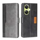 For OnePlus Nord CE 3 Lite 5G Contrast Color Side Buckle Leather Phone Case(Black + Grey) - 1