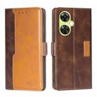 For OnePlus Nord CE 3 Lite 5G Contrast Color Side Buckle Leather Phone Case(Dark Brown + Gold) - 1
