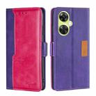 For OnePlus Nord CE 3 Lite 5G Contrast Color Side Buckle Leather Phone Case(Purple + Rose Red) - 1