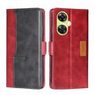 For OnePlus Nord CE 3 Lite 5G Contrast Color Side Buckle Leather Phone Case(Red + Black) - 1