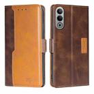 For OnePlus Nord CE4 Contrast Color Side Buckle Leather Phone Case(Dark Brown + Gold) - 1